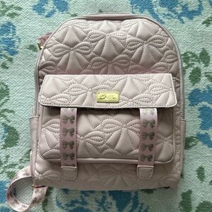 Betsey Johnson Pink Quilted Backpack with Tropical Pattern